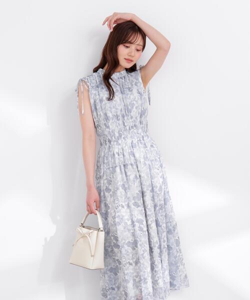 PROPORTION BODY DRESSING(プロポーションボディドレッシング)の「2WAYスリーブ花柄シャーリングワンピース / 1216140400(ワンピース・レディース・ブラック/ピンク/ブルー・SMALL/PSS/P/S/MEDIUM)」の2枚目の写真
