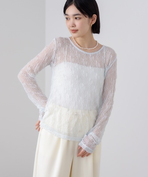 Bou Jeloud(ブージュルード)の「【WEB限定】ストレッチレースプルオーバー(Tシャツ/カットソー・レディース・ブラック/ライトブルー/アイボリー・38)」の3枚目の写真
