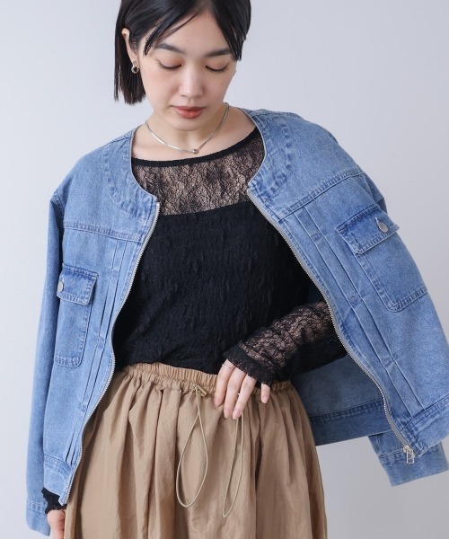 Bou Jeloud(ブージュルード)の「【WEB限定】ストレッチレースプルオーバー(Tシャツ/カットソー・レディース・ブラック/ライトブルー/アイボリー・38)」の4枚目の写真