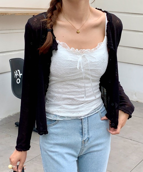 yuue' ( wear )(ユーイ)の「カップ付き総レースリボンキャミソール(キャミソール・レディース・ホワイト/アイボリー/ブラック・FREE)」の15枚目の写真