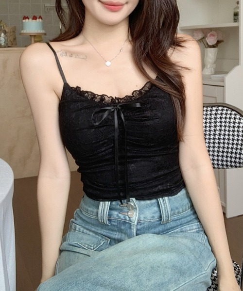 yuue' ( wear )(ユーイ)の「カップ付き総レースリボンキャミソール(キャミソール・レディース・ホワイト/アイボリー/ブラック・FREE)」の8枚目の写真