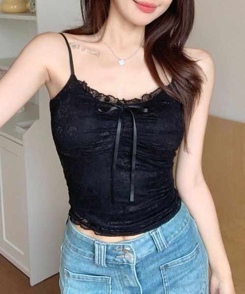 yuue' ( wear )(ユーイ)の「カップ付き総レースリボンキャミソール(キャミソール・レディース・ホワイト/アイボリー/ブラック・FREE)」の9枚目の写真