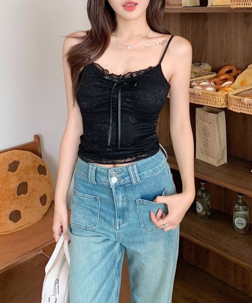 yuue' ( wear )(ユーイ)の「カップ付き総レースリボンキャミソール(キャミソール・レディース・ホワイト/アイボリー/ブラック・FREE)」の10枚目の写真