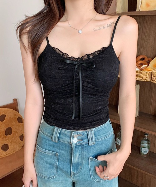 yuue' ( wear )(ユーイ)の「カップ付き総レースリボンキャミソール(キャミソール・レディース・ホワイト/アイボリー/ブラック・FREE)」の12枚目の写真