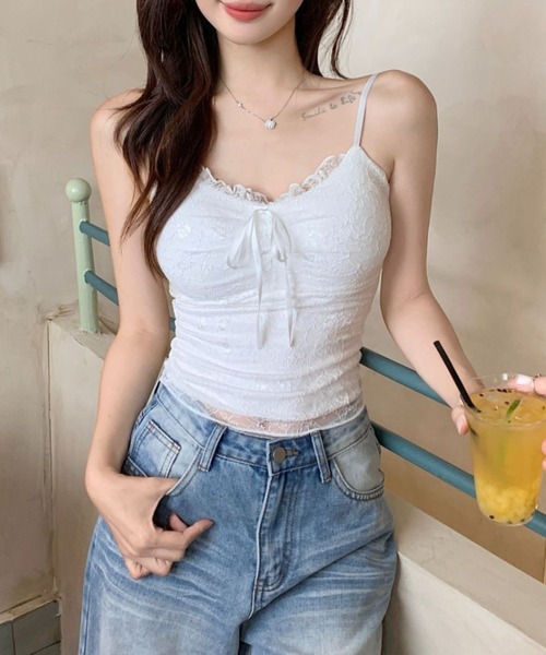 yuue' ( wear )(ユーイ)の「カップ付き総レースリボンキャミソール(キャミソール・レディース・ホワイト/アイボリー/ブラック・FREE)」の19枚目の写真