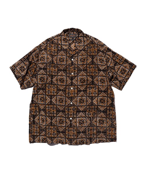 BEAMS PLUS(ビームスプラス)の「Open Collar Block Print ④(シャツ/ブラウス・メンズ・ブラウン/パープル・LARGE/X-LARGE/SMALL/MEDIUM)」の2枚目の写真