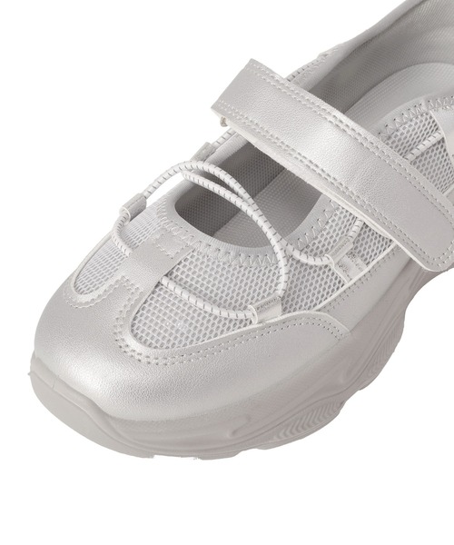 Green　Parks（グリーンパークス）の「ドロストコードメッシュスニーカー（スニーカー・レディース・シルバー/オフホワイト/ブラック・S/L/M）」の11枚目の写真