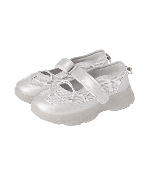 Green　Parks（グリーンパークス）の「ドロストコードメッシュスニーカー（スニーカー・レディース・シルバー/オフホワイト/ブラック・S/L/M）」の16枚目の写真