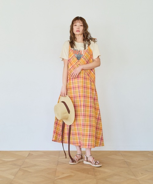 BAYFLOW（ベイフロー）の「[清涼感＆軽やか]マドラスチェックワンピース（ワンピース・レディース・ネイビー/オレンジ系・FREE）」の3枚目の写真