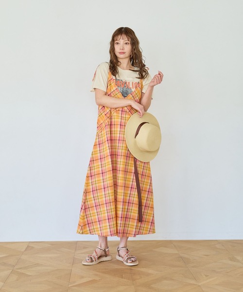 BAYFLOW（ベイフロー）の「[清涼感＆軽やか]マドラスチェックワンピース（ワンピース・レディース・ネイビー/オレンジ系・FREE）」の5枚目の写真