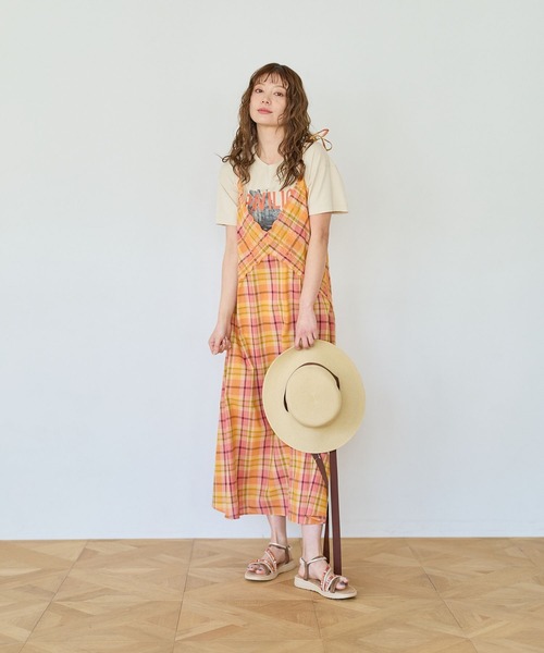 BAYFLOW（ベイフロー）の「[清涼感＆軽やか]マドラスチェックワンピース（ワンピース・レディース・ネイビー/オレンジ系・FREE）」の6枚目の写真