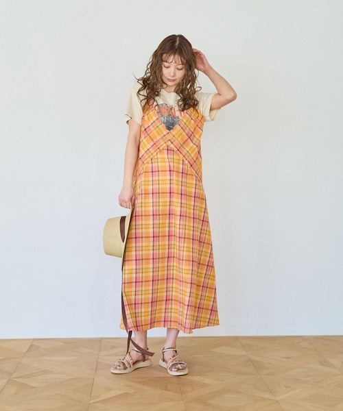 BAYFLOW（ベイフロー）の「[清涼感＆軽やか]マドラスチェックワンピース（ワンピース・レディース・ネイビー/オレンジ系・FREE）」の7枚目の写真