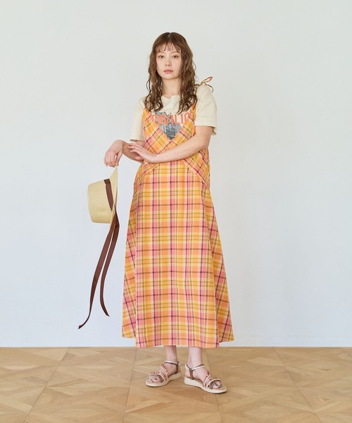 BAYFLOW（ベイフロー）の「[清涼感＆軽やか]マドラスチェックワンピース（ワンピース・レディース・ネイビー/オレンジ系・FREE）」の8枚目の写真