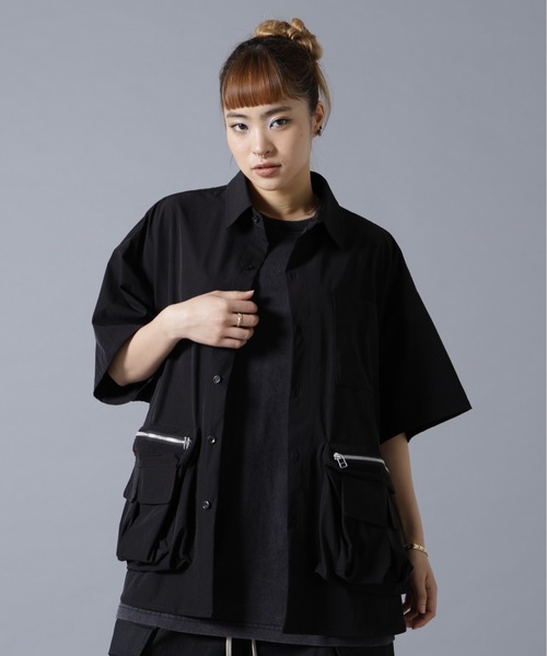 DankeSchon PTWILL ZIP CARGO S/S SHIRTS — рубашка‑карго с молнией, короткий рукав (эксклюзив WEB&DEPOT)