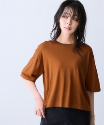 【アイスクリーンプレミアム】クロップド丈5分袖ニット(持続冷感・接触冷感・毛玉になりにくい・UVカット・洗濯機で洗える・遮熱)