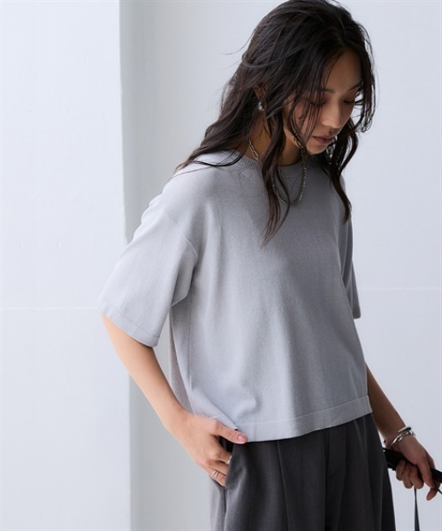 nissen(ニッセン)の「【アイスクリーンプレミアム】クロップド丈5分袖ニット(持続冷感・接触冷感・毛玉になりにくい・UVカット・洗濯機で洗える・遮熱)(ニット/セーター・レディース・イエロー/ブラック/杢グレー/ブルー・S/M/L/LL/3L)」の11枚目の写真
