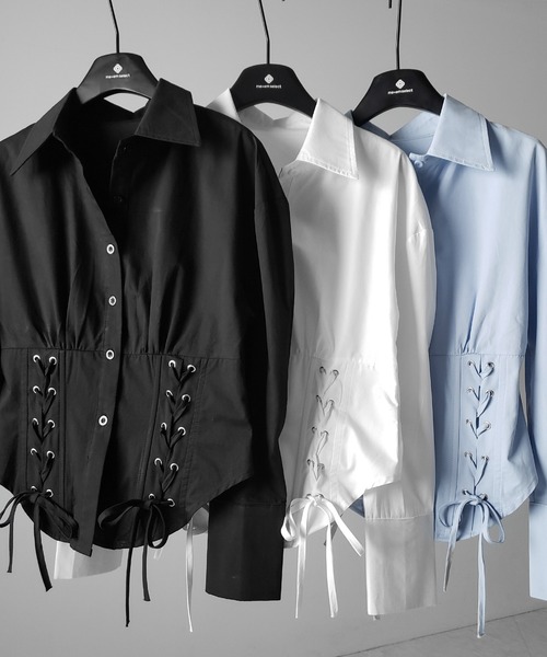 me+em select(ミームセレクト)の「【 3color 】ダブルレースアップリボンシャツ / double lace up ribbon shirts※※(シャツ/ブラウス・レディース・ブルー/ブラック/ホワイト・FREE)」の10枚目の写真