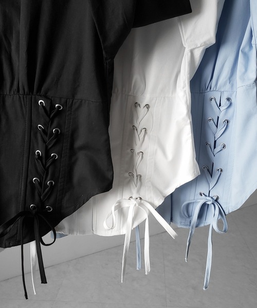 me+em select(ミームセレクト)の「【 3color 】ダブルレースアップリボンシャツ / double lace up ribbon shirts※※(シャツ/ブラウス・レディース・ブルー/ブラック/ホワイト・FREE)」の11枚目の写真