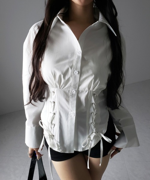 me+em select(ミームセレクト)の「【 3color 】ダブルレースアップリボンシャツ / double lace up ribbon shirts※※(シャツ/ブラウス・レディース・ブルー/ブラック/ホワイト・FREE)」の21枚目の写真
