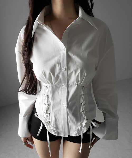 me+em select(ミームセレクト)の「【 3color 】ダブルレースアップリボンシャツ / double lace up ribbon shirts※※(シャツ/ブラウス・レディース・ブルー/ブラック/ホワイト・FREE)」の20枚目の写真