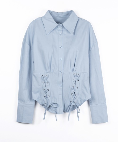 me+em select(ミームセレクト)の「【 3color 】ダブルレースアップリボンシャツ / double lace up ribbon shirts※※(シャツ/ブラウス・レディース・ブルー/ブラック/ホワイト・FREE)」の9枚目の写真