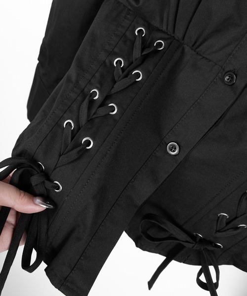 me+em select(ミームセレクト)の「【 3color 】ダブルレースアップリボンシャツ / double lace up ribbon shirts※※(シャツ/ブラウス・レディース・ブルー/ブラック/ホワイト・FREE)」の5枚目の写真