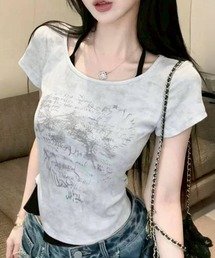 【トレンド感UP/古着風】かすれロゴレイヤードTシャツ