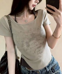 【トレンド感UP/古着風】かすれロゴレイヤードTシャツ