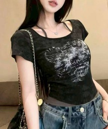 【トレンド感UP/古着風】かすれロゴレイヤードTシャツ