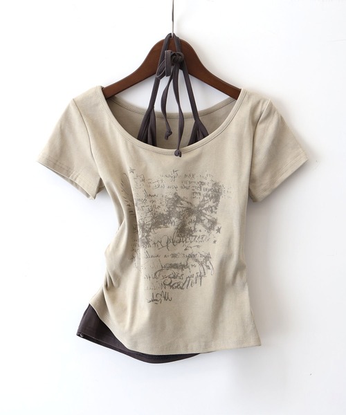 SpRay(スプレイ)の「かすれロゴレイヤードTシャツ(Tシャツ/カットソー・レディース・アイボリー/ホワイト/チャコールグレー/ブラック・FREE)」の5枚目の写真