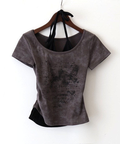 SpRay(スプレイ)の「かすれロゴレイヤードTシャツ(Tシャツ/カットソー・レディース・アイボリー/ホワイト/チャコールグレー/ブラック・FREE)」の7枚目の写真