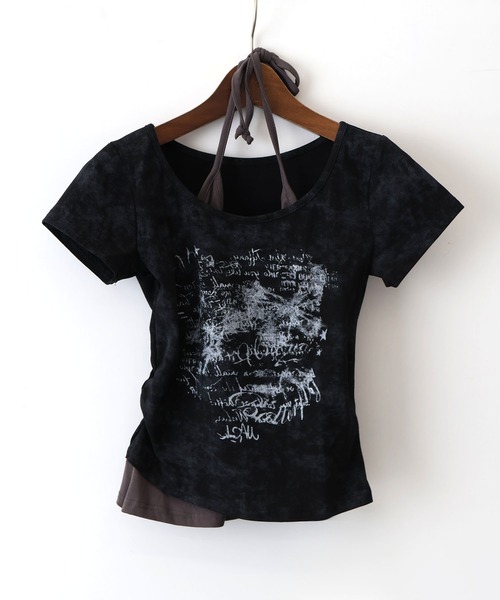 SpRay(スプレイ)の「かすれロゴレイヤードTシャツ(Tシャツ/カットソー・レディース・アイボリー/ホワイト/チャコールグレー/ブラック・FREE)」の9枚目の写真