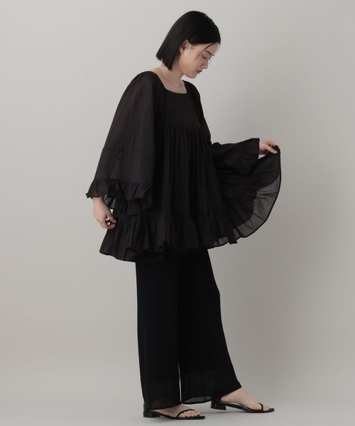 A part by（アパートバイ）の「ギャザーフレアチュニックワンピース（チュニック・レディース・レッド/オフホワイト/ブラック・FREE）」の8枚目の写真