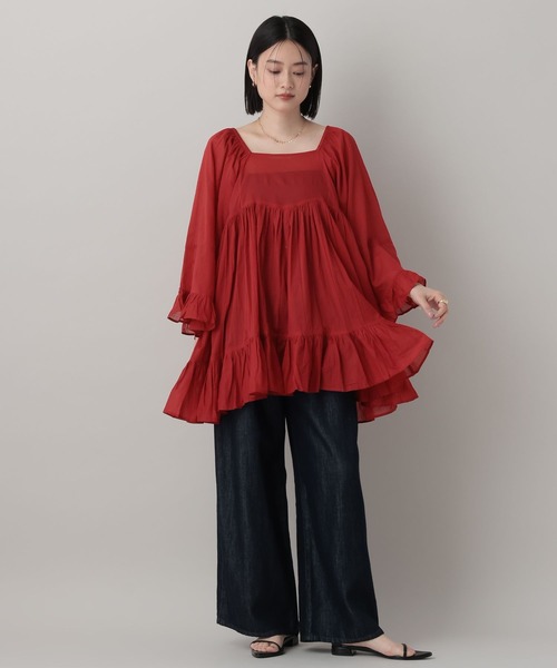 A part by（アパートバイ）の「ギャザーフレアチュニックワンピース（チュニック・レディース・レッド/オフホワイト/ブラック・FREE）」の15枚目の写真