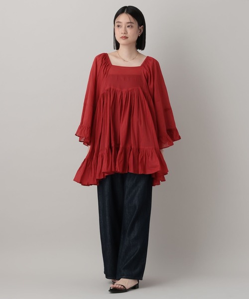 A part by（アパートバイ）の「ギャザーフレアチュニックワンピース（チュニック・レディース・レッド/オフホワイト/ブラック・FREE）」の16枚目の写真