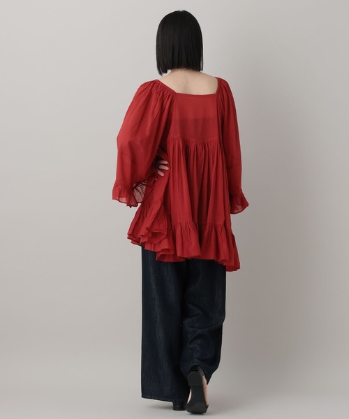 A part by（アパートバイ）の「ギャザーフレアチュニックワンピース（チュニック・レディース・レッド/オフホワイト/ブラック・FREE）」の19枚目の写真