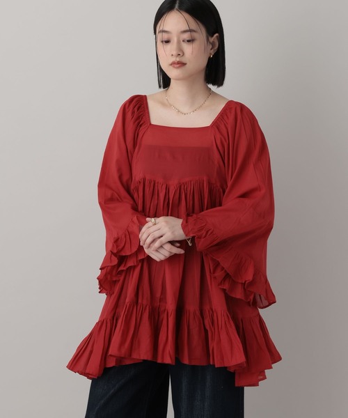 A part by（アパートバイ）の「ギャザーフレアチュニックワンピース（チュニック・レディース・レッド/オフホワイト/ブラック・FREE）」の20枚目の写真