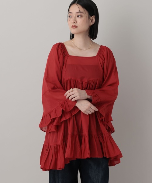 A part by（アパートバイ）の「ギャザーフレアチュニックワンピース（チュニック・レディース・レッド/オフホワイト/ブラック・FREE）」の21枚目の写真