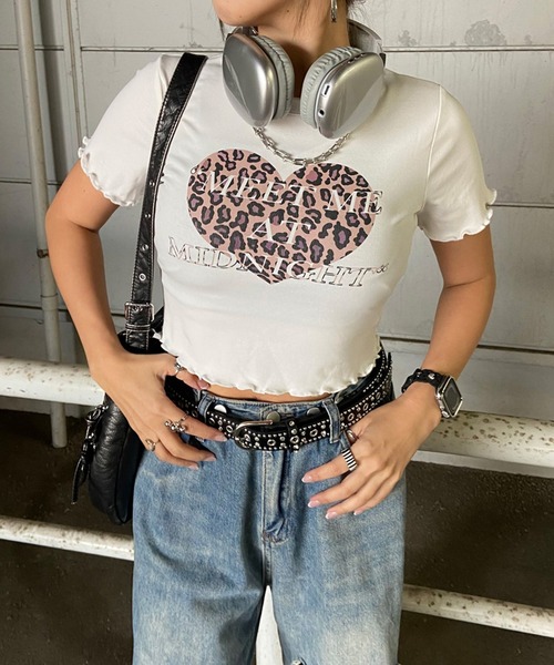 non-hedge(ノンヘッジ)の「ハートプリントメローチビTシャツ(Tシャツ/カットソー・レディース・ブラック/ブラウン/オフホワイト・FREE)」の22枚目の写真