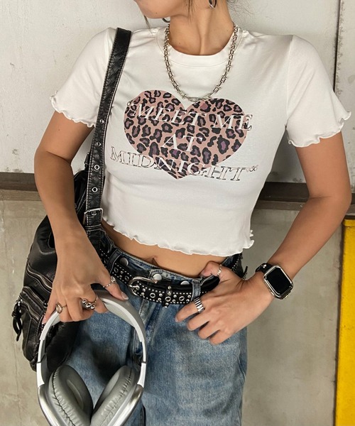 non-hedge(ノンヘッジ)の「ハートプリントメローチビTシャツ(Tシャツ/カットソー・レディース・ブラック/ブラウン/オフホワイト・FREE)」の6枚目の写真