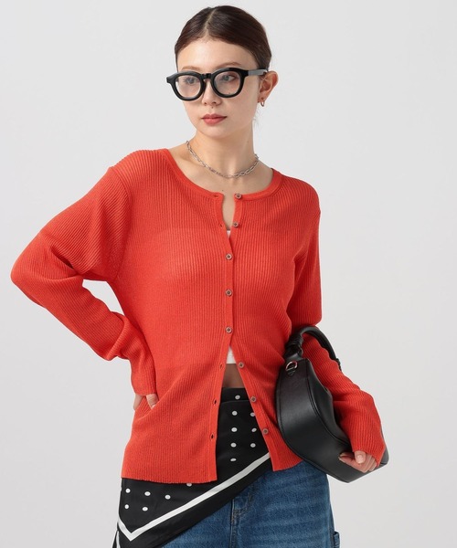 BAYFLOW（ベイフロー）の「[春夏の羽織りに]シアーリブニットクルーカーディガン（カーディガン/ボレロ・レディース・グレー/ブラック/ライトグリーン/オレンジ・FREE）」の4枚目の写真