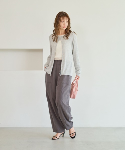 BAYFLOW（ベイフロー）の「[春夏の羽織りに]シアーリブニットクルーカーディガン（カーディガン/ボレロ・レディース・グレー/ブラック/ライトグリーン/オレンジ・FREE）」の6枚目の写真