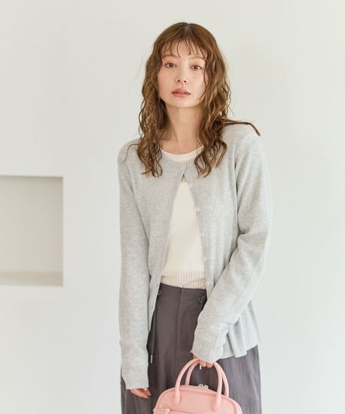 BAYFLOW（ベイフロー）の「[春夏の羽織りに]シアーリブニットクルーカーディガン（カーディガン/ボレロ・レディース・グレー/ブラック/ライトグリーン/オレンジ・FREE）」の8枚目の写真