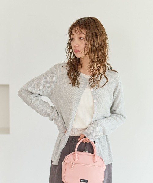 BAYFLOW（ベイフロー）の「[春夏の羽織りに]シアーリブニットクルーカーディガン（カーディガン/ボレロ・レディース・グレー/ブラック/ライトグリーン/オレンジ・FREE）」の10枚目の写真