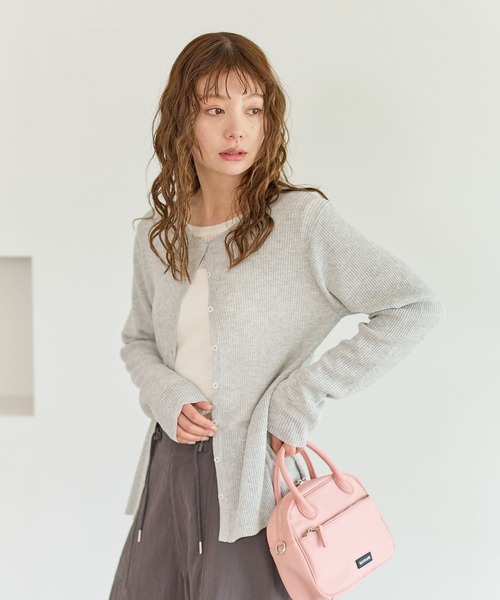 BAYFLOW（ベイフロー）の「[春夏の羽織りに]シアーリブニットクルーカーディガン（カーディガン/ボレロ・レディース・グレー/ブラック/ライトグリーン/オレンジ・FREE）」の11枚目の写真