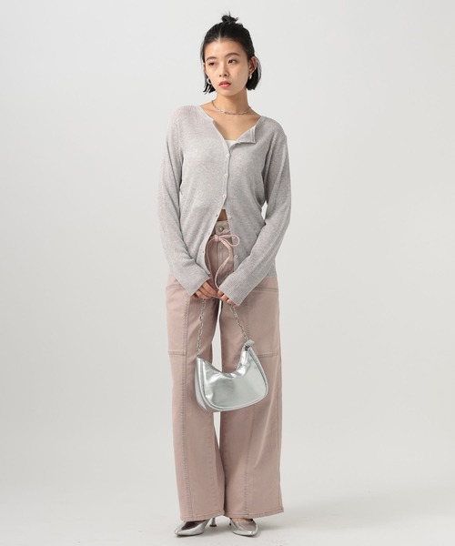 BAYFLOW（ベイフロー）の「[春夏の羽織りに]シアーリブニットクルーカーディガン（カーディガン/ボレロ・レディース・グレー/ブラック/ライトグリーン/オレンジ・FREE）」の13枚目の写真