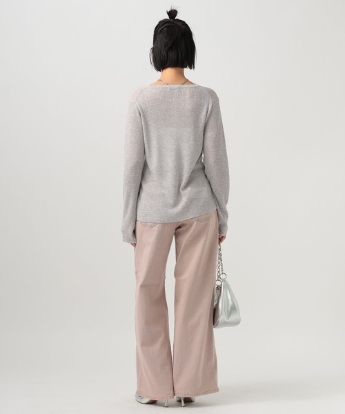 BAYFLOW（ベイフロー）の「[春夏の羽織りに]シアーリブニットクルーカーディガン（カーディガン/ボレロ・レディース・グレー/ブラック/ライトグリーン/オレンジ・FREE）」の15枚目の写真