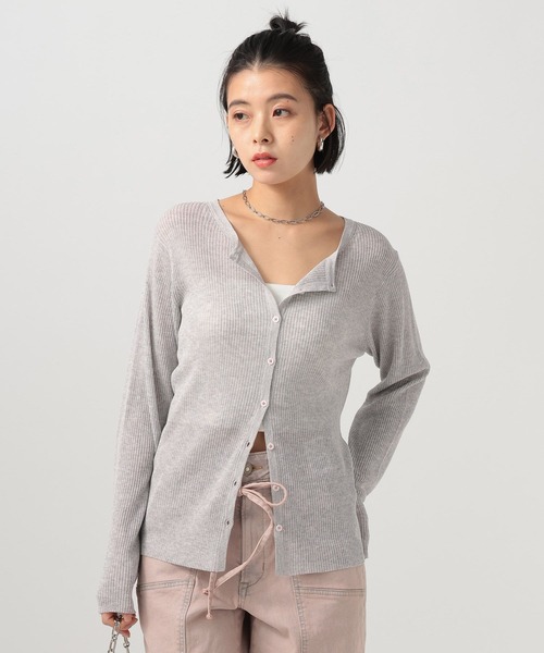 BAYFLOW（ベイフロー）の「[春夏の羽織りに]シアーリブニットクルーカーディガン（カーディガン/ボレロ・レディース・グレー/ブラック/ライトグリーン/オレンジ・FREE）」の16枚目の写真