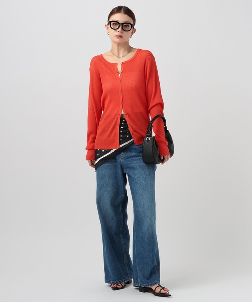 BAYFLOW（ベイフロー）の「[春夏の羽織りに]シアーリブニットクルーカーディガン（カーディガン/ボレロ・レディース・グレー/ブラック/ライトグリーン/オレンジ・FREE）」の18枚目の写真