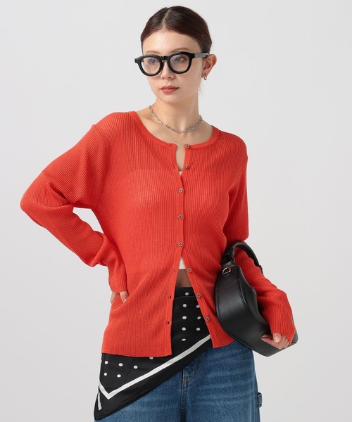 BAYFLOW（ベイフロー）の「[春夏の羽織りに]シアーリブニットクルーカーディガン（カーディガン/ボレロ・レディース・グレー/ブラック/ライトグリーン/オレンジ・FREE）」の19枚目の写真